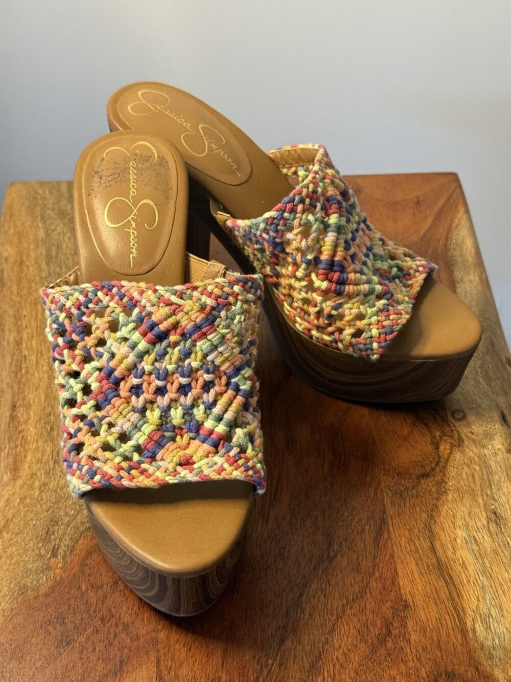 Jessica Simpson Multicolor Woven Platform Mule Heels